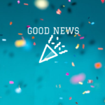 blue background with confetti saying Good News@