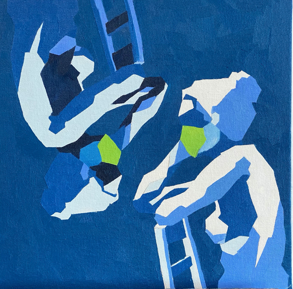painting by Kate Thorson abstract in blues and white